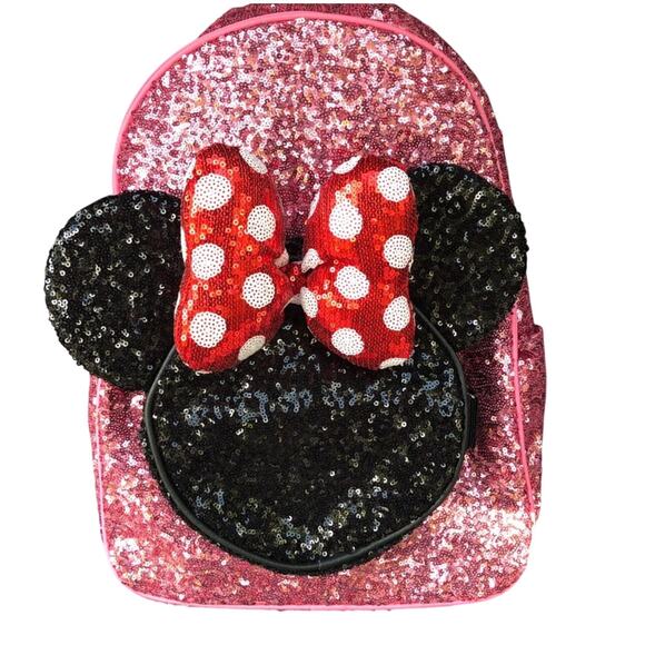 Disney Minnie Mouse Pink Sequin Backpack with Ears & Bow – Like New - Picture 1 of 8